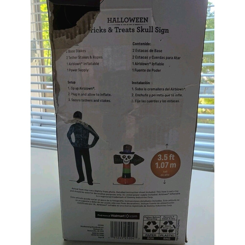 3 1/2' Gemmy Airblown Inflatable Skull Sign Tricks & Treats Halloween Spooky - Picture 4 of 5